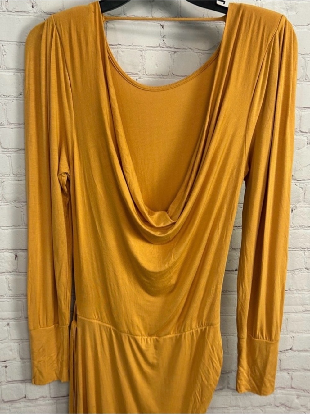Young Fabulous &Broke Cowl Neck Long Sleeve Dress in Mustard XS